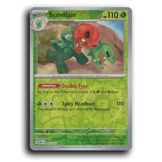 Scovillain (025/197) [Obsidian Flames] 2023 G Rare English kodama Grass OBF Stage 1 Spicy Pepper Pokémon Pokemon Card TCG Near Mint NM Reverse Holo