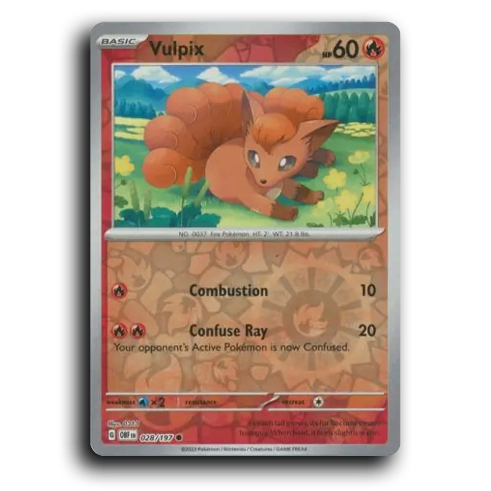 Vulpix (028/197) [Obsidian Flames] 2023 G Common English 313 Fire OBF Basic Fox Pokémon Pokemon Card TCG Near Mint NM Reverse Holo