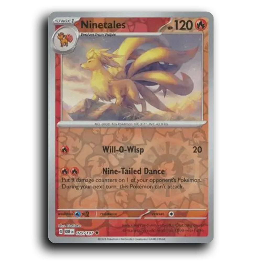 Ninetales (029/197) [Obsidian Flames] 2023 G Uncommon English Yoshioka Fire OBF Stage 1 Fox Pokémon Pokemon Card TCG Near Mint NM Reverse Holo