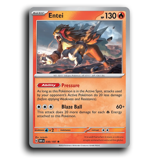 Entei (030/197) [Obsidian Flames] 2023 G Rare English toriyufu Fire OBF Basic Volcano Pokémon Pokemon Card TCG Near Mint NM