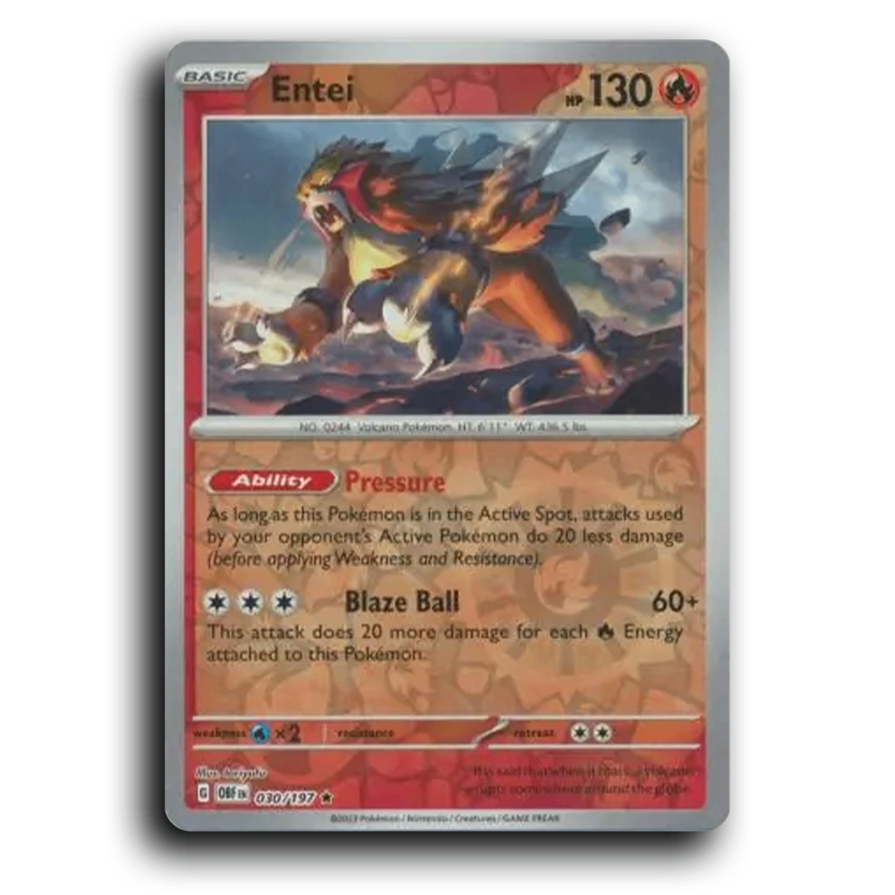 Entei (030/197) [Obsidian Flames] 2023 G Rare English toriyufu Fire OBF Basic Volcano Pokémon Pokemon Card TCG Near Mint NM Reverse Holo