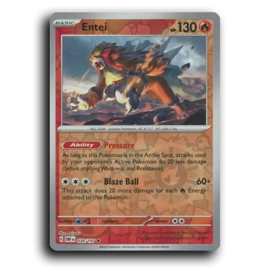 Entei (030/197) [Obsidian Flames] 2023 G Rare English toriyufu Fire OBF Basic Volcano Pokémon Pokemon Card TCG Near Mint NM Reverse Holo