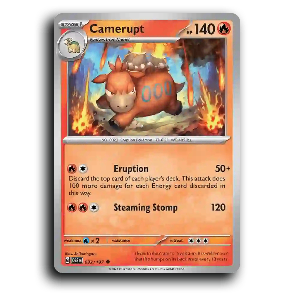 Camerupt (032/197) [Obsidian Flames] 2023 G Uncommon English Shiburingaru Fire OBF Stage 1 Eruption Pokémon Pokemon Card TCG Near Mint NM