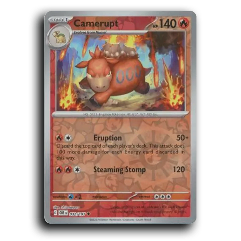Camerupt (032/197) [Obsidian Flames] 2023 G Uncommon English Shiburingaru Fire OBF Stage 1 Eruption Pokémon Pokemon Card TCG Near Mint NM Reverse Holo