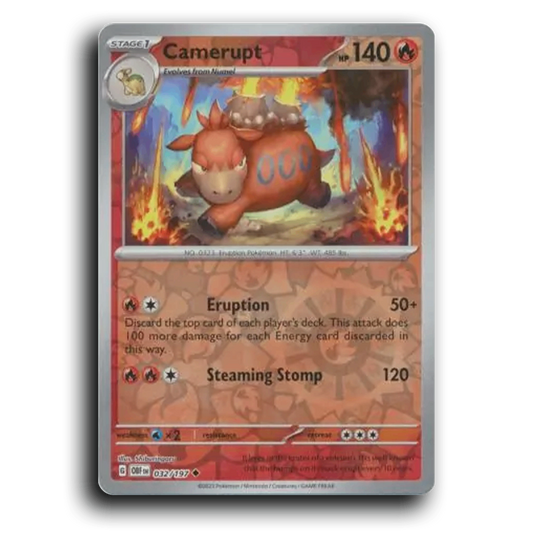 Camerupt (032/197) [Obsidian Flames] 2023 G Uncommon English Shiburingaru Fire OBF Stage 1 Eruption Pokémon Pokemon Card TCG Near Mint NM Reverse Holo