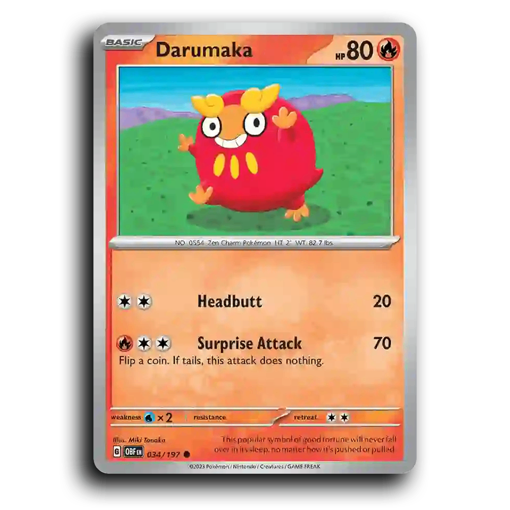 Darumaka (034/197) [Obsidian Flames] 2023 G Common English Miki Tanaka Fire OBF Basic Zen Charm Pokémon Pokemon Card TCG Near Mint NM