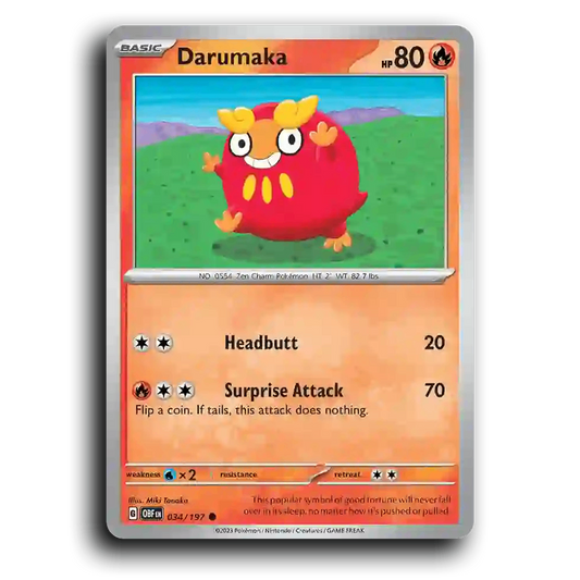 Darumaka (034/197) [Obsidian Flames] 2023 G Common English Miki Tanaka Fire OBF Basic Zen Charm Pokémon Pokemon Card TCG Near Mint NM