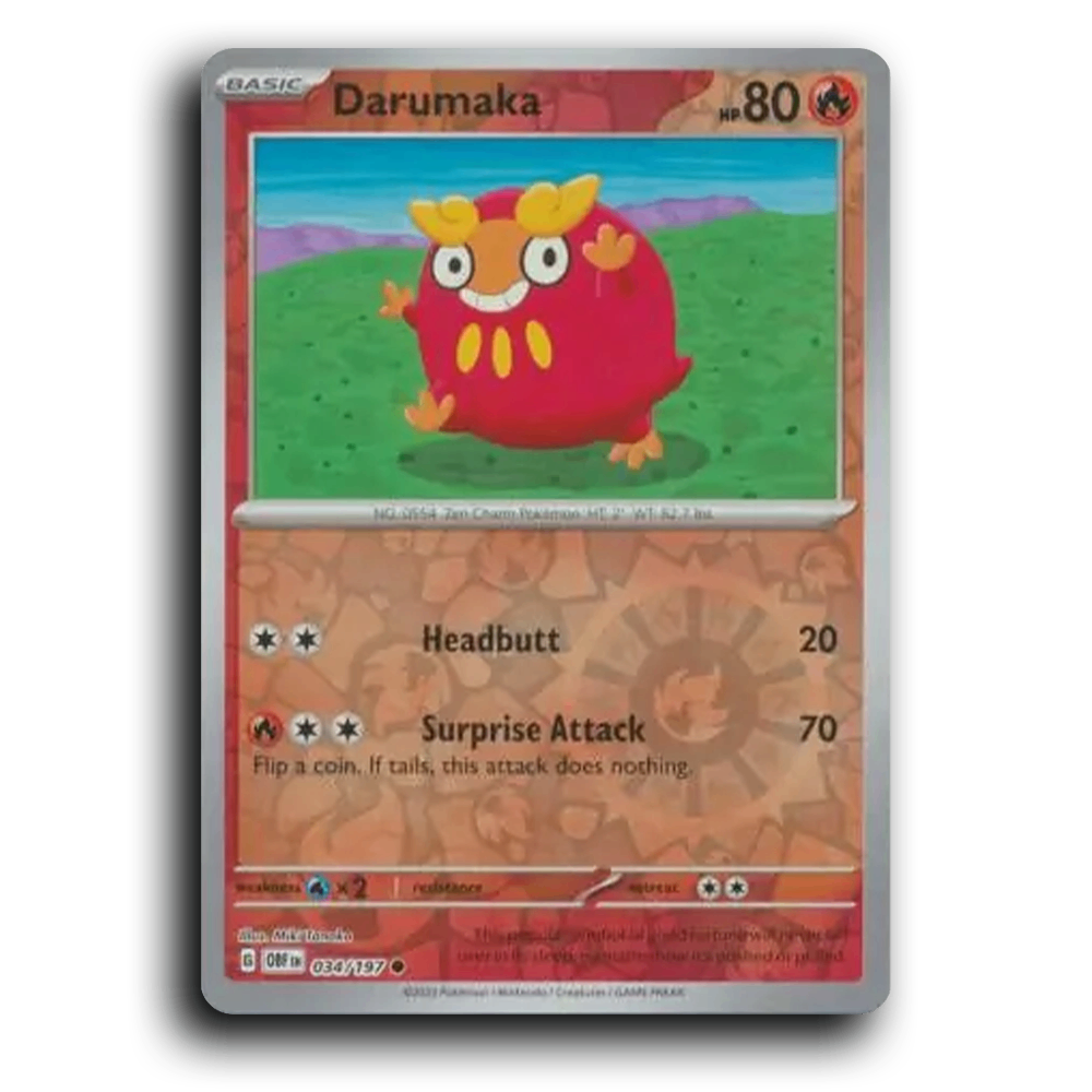 Darumaka (034/197) [Obsidian Flames] 2023 G Common English Miki Tanaka Fire OBF Basic Zen Charm Pokémon Pokemon Card TCG Near Mint NM Reverse Holo