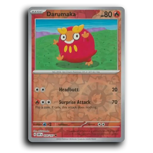 Darumaka (034/197) [Obsidian Flames] 2023 G Common English Miki Tanaka Fire OBF Basic Zen Charm Pokémon Pokemon Card TCG Near Mint NM Reverse Holo