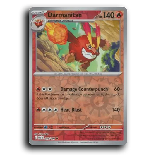 Darmanitan (035/197) [Obsidian Flames] 2023 G Uncommon English Yuya Oka Fire OBF Stage 1 Blazing Pokémon Pokemon Card TCG Near Mint NM Reverse Holo