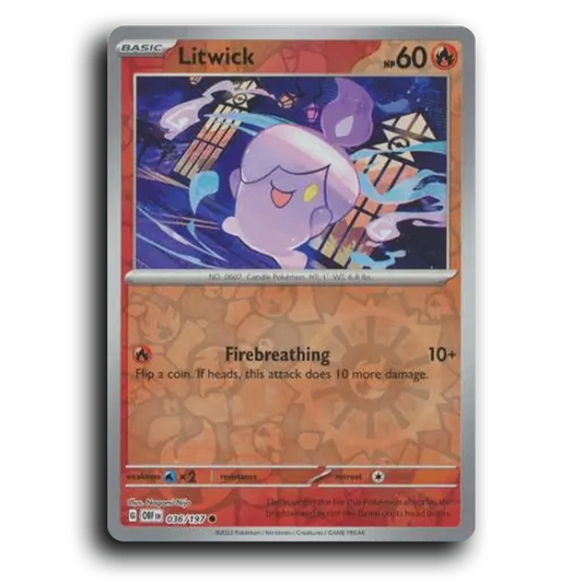 Litwick (036/197) [Obsidian Flames] 2023 G Common English Nagomi Nijo Fire OBF Basic Candle Pokémon Pokemon Card TCG Near Mint NM Reverse Holo