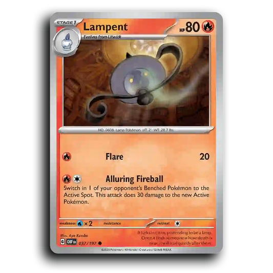 Lampent (037/197) [Obsidian Flames] 2023 G Common English Aya Kusube Fire OBF Stage 1 Lamp Pokémon Pokemon Card TCG Near Mint NM