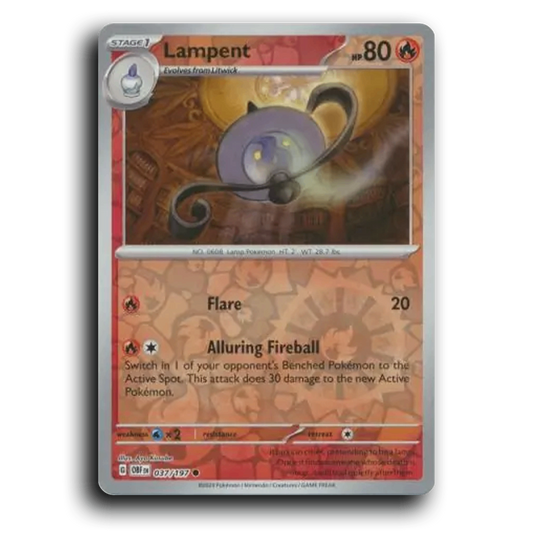 Lampent (037/197) [Obsidian Flames] 2023 G Common English Aya Kusube Fire OBF Stage 1 Lamp Pokémon Pokemon Card TCG Near Mint NM Reverse Holo