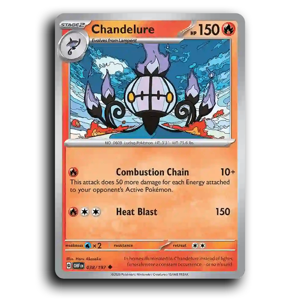 Chandelure (038/197) [Obsidian Flames] 2023 G Uncommon English Haru Akasaka Fire OBF Stage 2 Luring Pokémon Pokemon Card TCG Near Mint NM