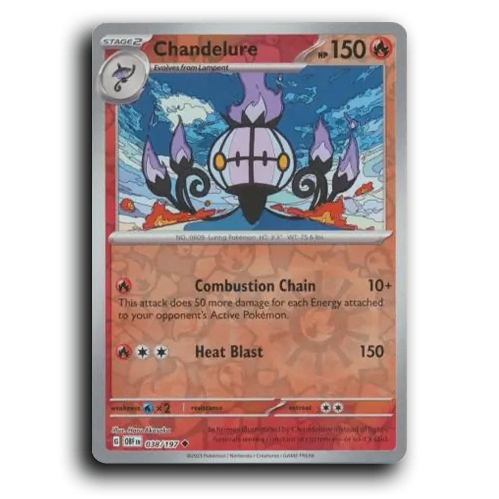 Chandelure (038/197) [Obsidian Flames] 2023 G Uncommon English Haru Akasaka Fire OBF Stage 2 Luring Pokémon Pokemon Card TCG Near Mint NM Reverse Holo