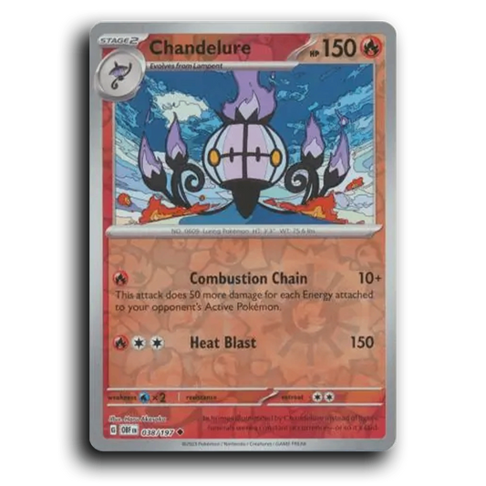 Chandelure (038/197) [Obsidian Flames] 2023 G Uncommon English Haru Akasaka Fire OBF Stage 2 Luring Pokémon Pokemon Card TCG Near Mint NM Reverse Holo