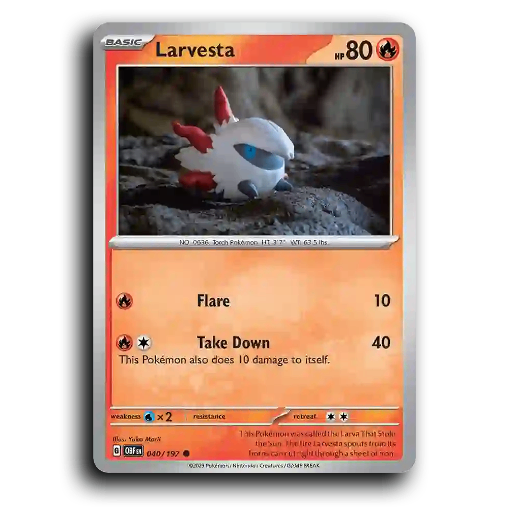 Larvesta (040/197) [Obsidian Flames] 2023 G Common English Yuka Morii Fire OBF Basic Torch Pokémon Pokemon Card TCG Near Mint NM
