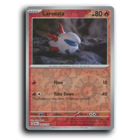 Larvesta (040/197) [Obsidian Flames] 2023 G Common English Yuka Morii Fire OBF Basic Torch Pokémon Pokemon Card TCG Near Mint NM Reverse Holo