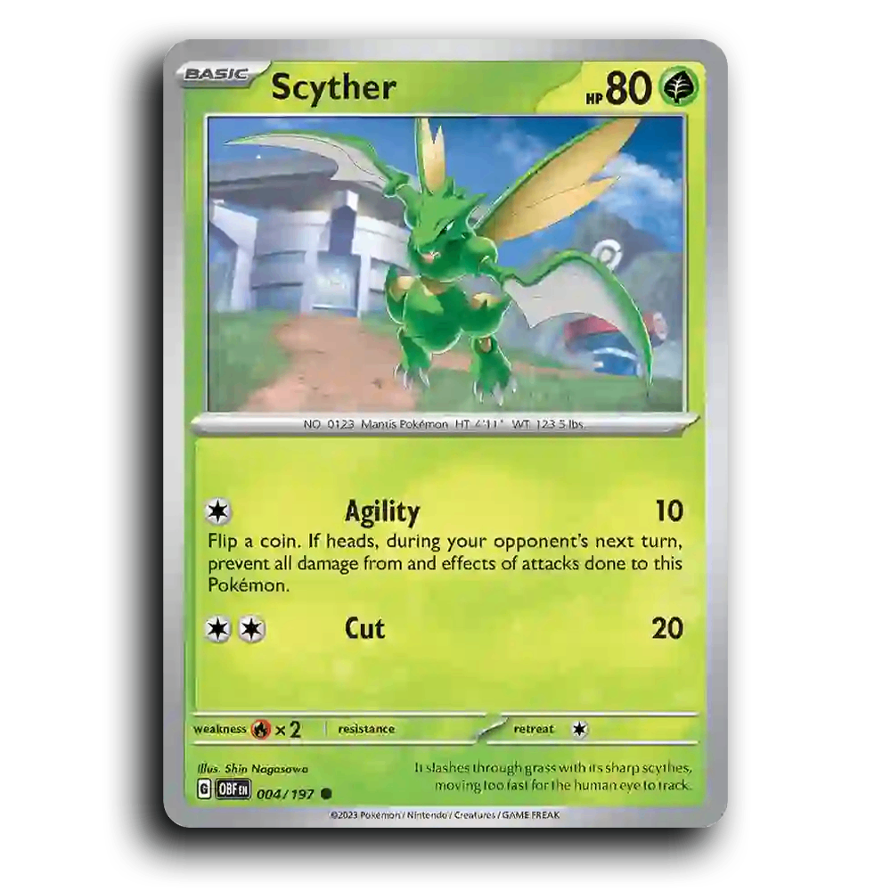 Scyther (004/197) [Obsidian Flames] 2023 G Common English Shin Nagasawa Grass OBF Basic Mantis Pokémon Pokemon Card TCG Near Mint NM