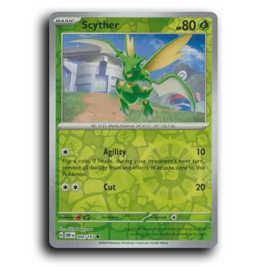 Scyther (004/197) [Obsidian Flames] 2023 G Common English Shin Nagasawa Grass OBF Basic Mantis Pokémon Pokemon Card TCG Near Mint NM Reverse Holo
