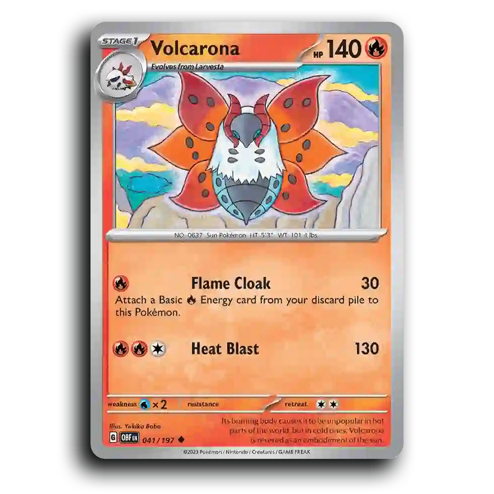 Volcarona (041/197) [Obsidian Flames] 2023 G Uncommon English Yukiko Baba Fire OBF Stage 1 Sun Pokémon Pokemon Card TCG Near Mint NM