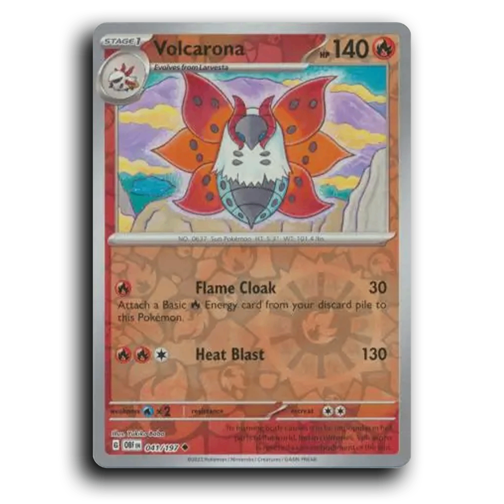 Volcarona (041/197) [Obsidian Flames] 2023 G Uncommon English Yukiko Baba Fire OBF Stage 1 Sun Pokémon Pokemon Card TCG Near Mint NM Reverse Holo