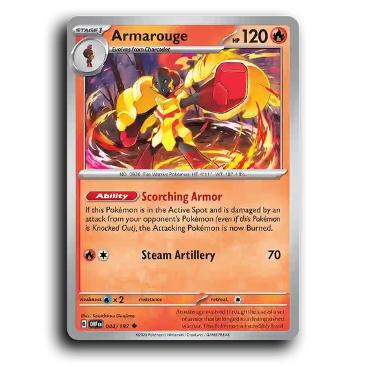Armarouge (044/197) [Obsidian Flames] 2023 G Uncommon English Souichirou Gunjima Fire OBF Stage 1 Fire Warrior Pokémon Pokemon Card TCG Near Mint NM