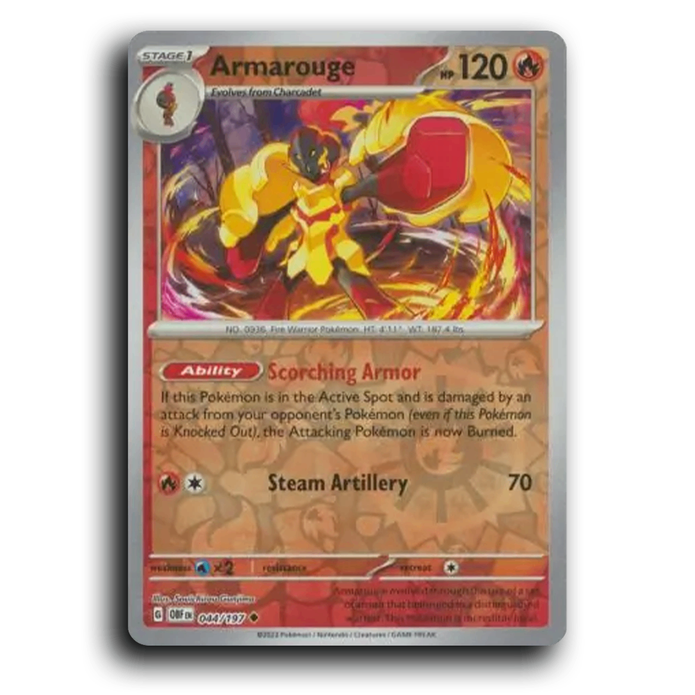 Armarouge (044/197) [Obsidian Flames] 2023 G Uncommon English Souichirou Gunjima Fire OBF Stage 1 Fire Warrior Pokémon Pokemon Card TCG Near Mint NM Reverse Holo