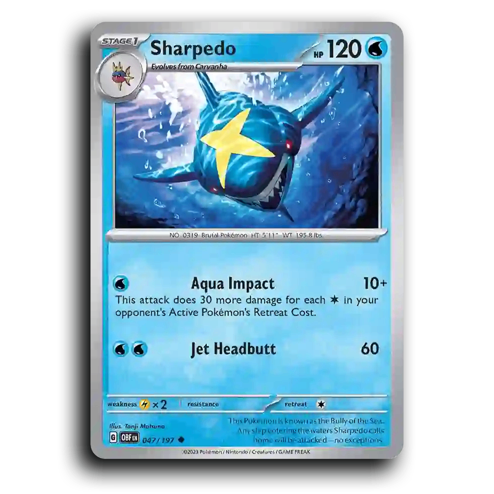 Sharpedo (047/197) [Obsidian Flames] 2023 G Uncommon English Tonji Matsuno Water OBF Stage 1 Brutal Pokémon Pokemon Card TCG Near Mint NM