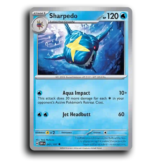 Sharpedo (047/197) [Obsidian Flames] 2023 G Uncommon English Tonji Matsuno Water OBF Stage 1 Brutal Pokémon Pokemon Card TCG Near Mint NM