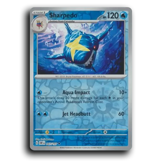 Sharpedo (047/197) [Obsidian Flames] 2023 G Uncommon English Tonji Matsuno Water OBF Stage 1 Brutal Pokémon Pokemon Card TCG Near Mint NM Reverse Holo