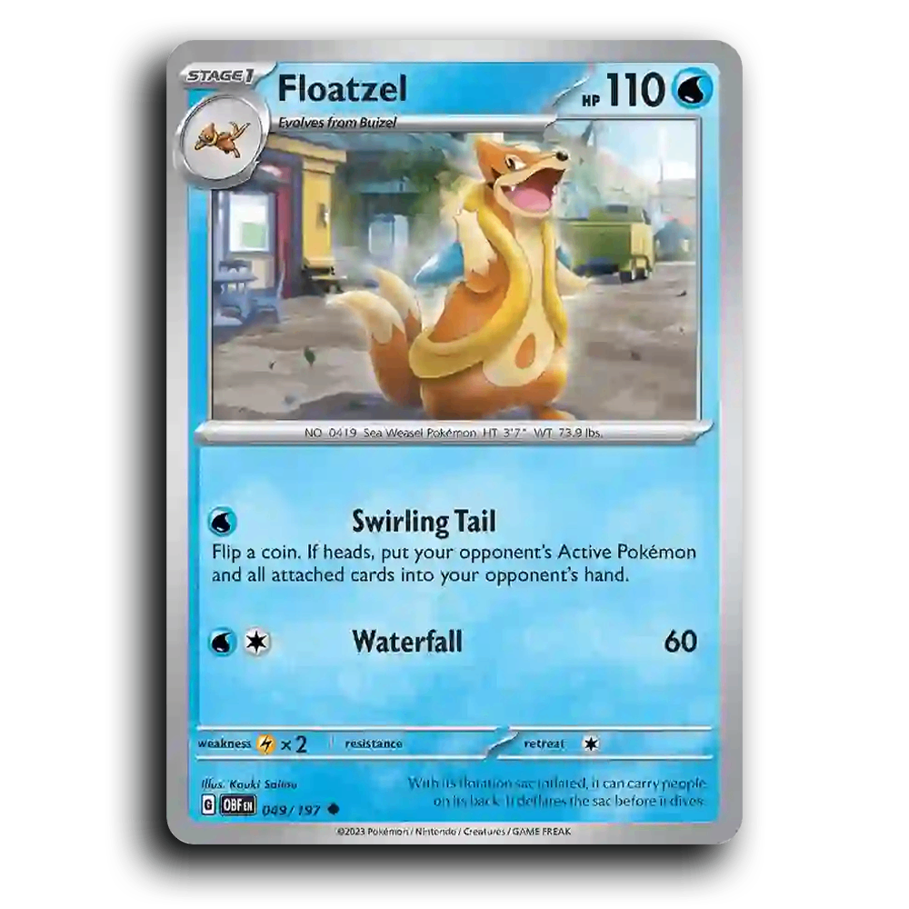 Floatzel (049/197) [Obsidian Flames] 2023 G Uncommon English Kouki Saitou Water OBF Stage 1 Sea Weasel Pokémon Pokemon Card TCG Near Mint NM