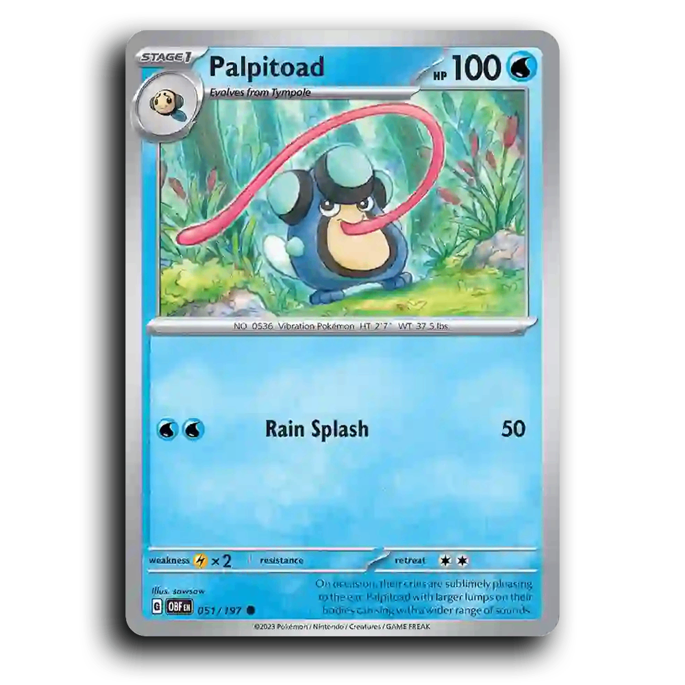 Palpitoad (051/197) [Obsidian Flames] 2023 G Common English sowsow Water OBF Stage 1 Vibration Pokémon Pokemon Card TCG Near Mint NM