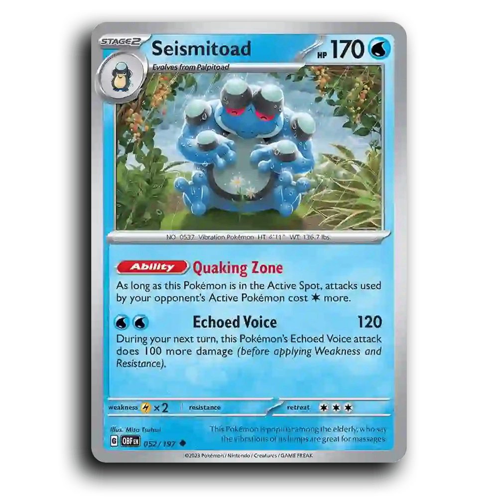 Seismitoad (052/197) [Obsidian Flames] 2023 G Uncommon English Misa Tsutsui Water OBF Stage 2 Vibration Pokémon Pokemon Card TCG Near Mint NM
