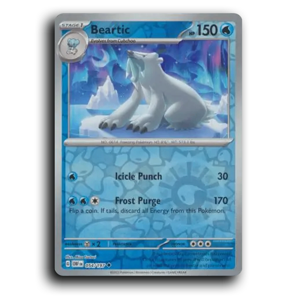 Beartic (054/197) [Obsidian Flames] 2023 G Uncommon English Misa Tsutsui Water OBF Stage 1 Freezing Pokémon Pokemon Card TCG Near Mint NM Reverse Holo