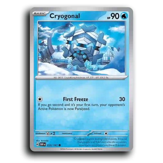 Cryogonal (055/197) [Obsidian Flames] 2023 G Common English kirisAki Water OBF Basic Crystallizing Pokémon Pokemon Card TCG Near Mint NM