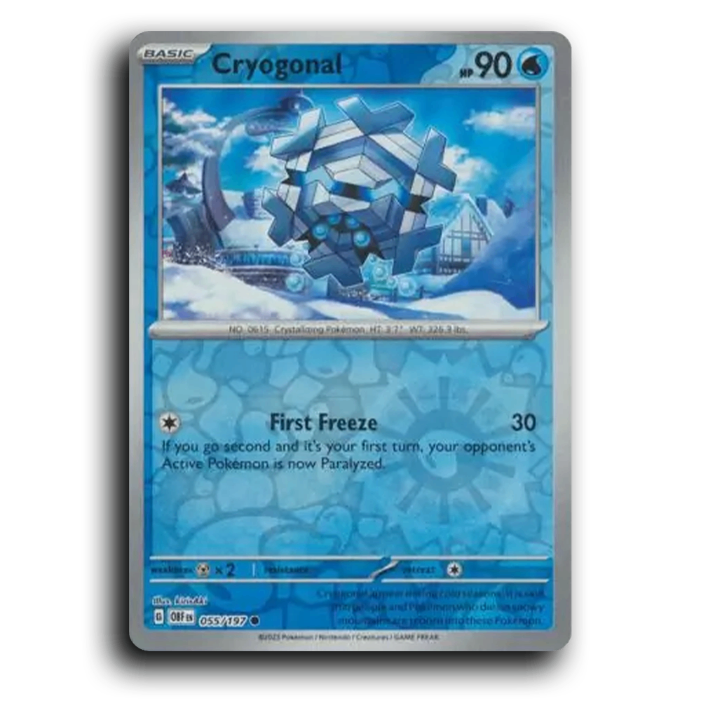 Cryogonal (055/197) [Obsidian Flames] 2023 G Common English kirisAki Water OBF Basic Crystallizing Pokémon Pokemon Card TCG Near Mint NM Reverse Holo
