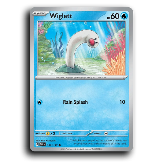 Wiglett (058/197) [Obsidian Flames] 2023 G Common English Pani Kobayashi Water OBF Basic Garden Eel Pokémon Pokemon Card TCG Near Mint NM