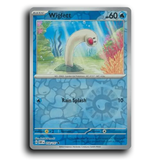 Wiglett (058/197) [Obsidian Flames] 2023 G Common English Pani Kobayashi Water OBF Basic Garden Eel Pokémon Pokemon Card TCG Near Mint NM Reverse Holo