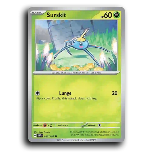 Surskit (006/197) [Obsidian Flames] 2023 G Common English Saya Tsuruta Grass OBF Basic Pond Skater Pokémon Pokemon Card TCG Near Mint NM