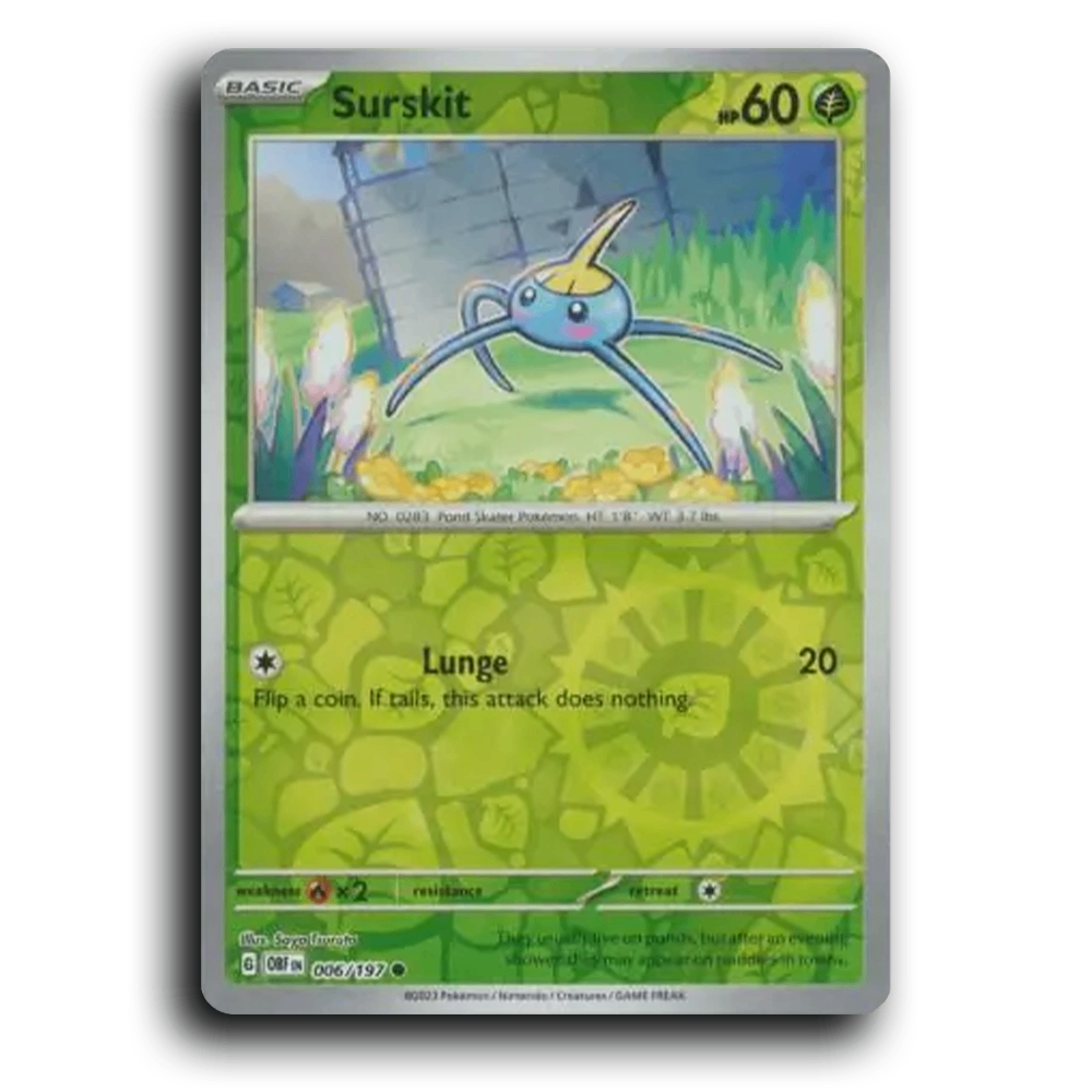 Surskit (006/197) [Obsidian Flames] 2023 G Common English Saya Tsuruta Grass OBF Basic Pond Skater Pokémon Pokemon Card TCG Near Mint NM Reverse Holo