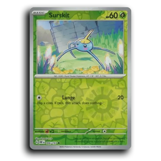 Surskit (006/197) [Obsidian Flames] 2023 G Common English Saya Tsuruta Grass OBF Basic Pond Skater Pokémon Pokemon Card TCG Near Mint NM Reverse Holo
