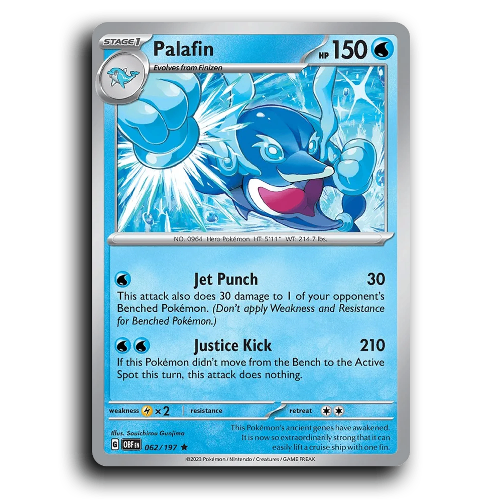 Palafin (062/197) [Obsidian Flames] 2023 G Rare English Souichirou Gunjima Water OBF Stage 1 Dolphin Pokémon Pokemon Card TCG Near Mint NM