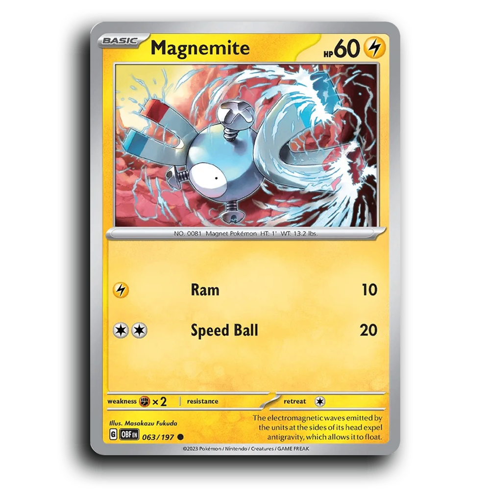 Magnemite (063/197) [Obsidian Flames] 2023 G Common English Masakazu Fukuda Lightning OBF Basic Magnet Pokémon Pokemon Card TCG Near Mint NM