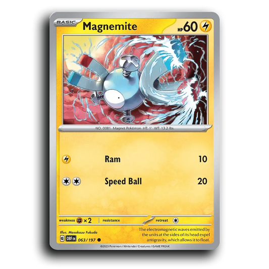 Magnemite (063/197) [Obsidian Flames] 2023 G Common English Masakazu Fukuda Lightning OBF Basic Magnet Pokémon Pokemon Card TCG Near Mint NM
