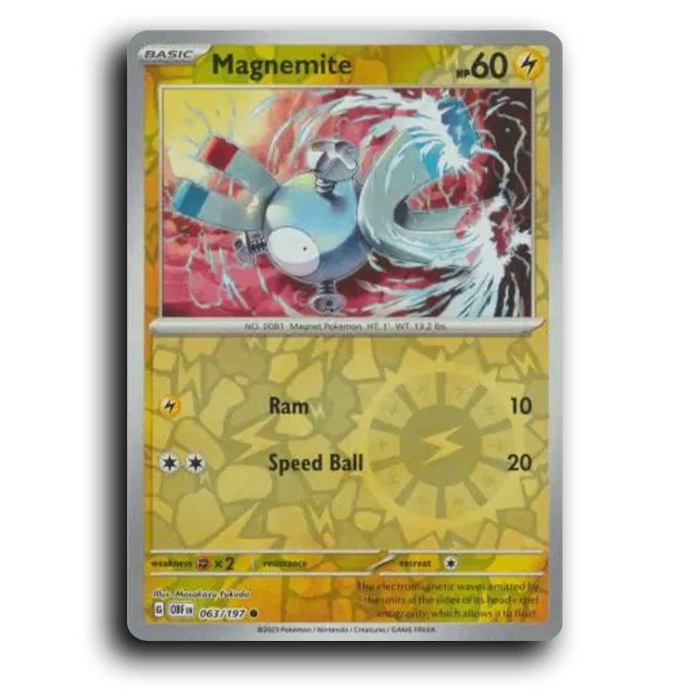 Magnemite (063/197) [Obsidian Flames] 2023 G Common English Masakazu Fukuda Lightning OBF Basic Magnet Pokémon Pokemon Card TCG Near Mint NM Reverse Holo