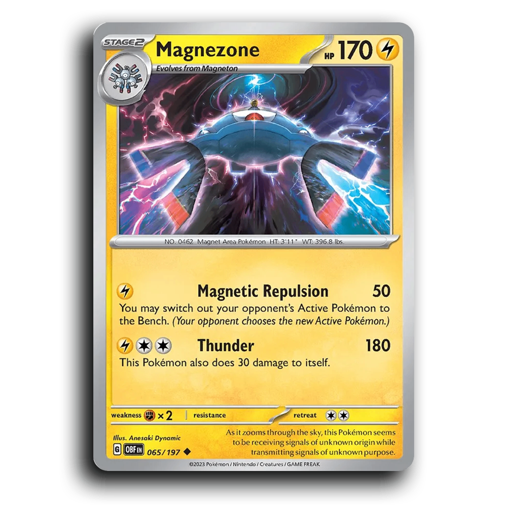 Magnezone (065/197) [Obsidian Flames] 2023 G Uncommon English Anesaki Dynamic Lightning OBF Stage 2 Magnet Area Pokémon Pokemon Card TCG Near Mint NM