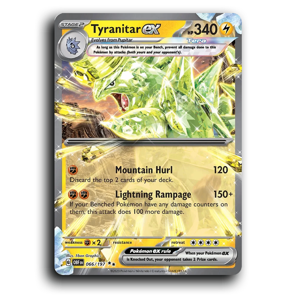 Tyranitar ex (066/197) [Obsidian Flames] 2023 G Double Rare English 5ban Graphics Lightning, Tera, ex OBF Stage 2 Armor Pokémon Pokemon Card TCG Near Mint NM Holofoil