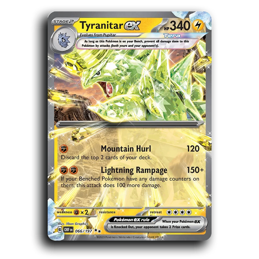 Tyranitar ex (066/197) [Obsidian Flames] 2023 G Double Rare English 5ban Graphics Lightning, Tera, ex OBF Stage 2 Armor Pokémon Pokemon Card TCG Near Mint NM Holofoil