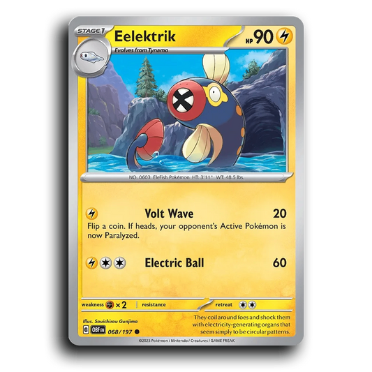Eelektrik (068/197) [Obsidian Flames] 2023 G Common English Souichirou Gunjima Lightning OBF Stage 1 EleFish Pokémon Pokemon Card TCG Near Mint NM